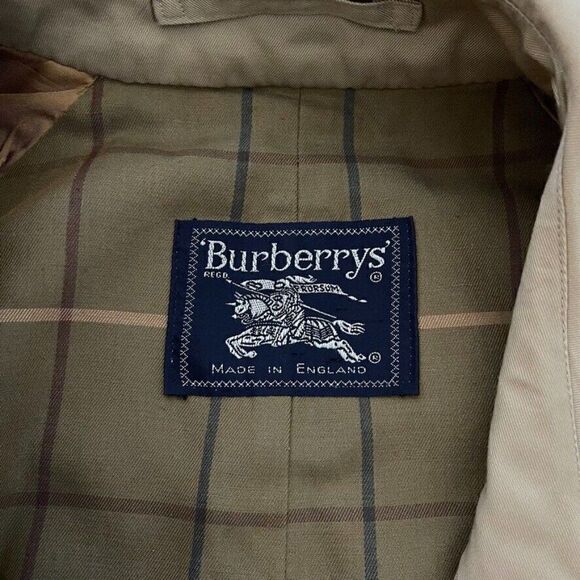 Vintage Mens Burberry Tan Khaki Beige Nova Check Long Trench Rain Coat 50 Short - Picture 2 of 12